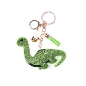 Green Brachiosaurus Tassel Bling Faux Suede Stuffed Pillow Keychain Bag Charm